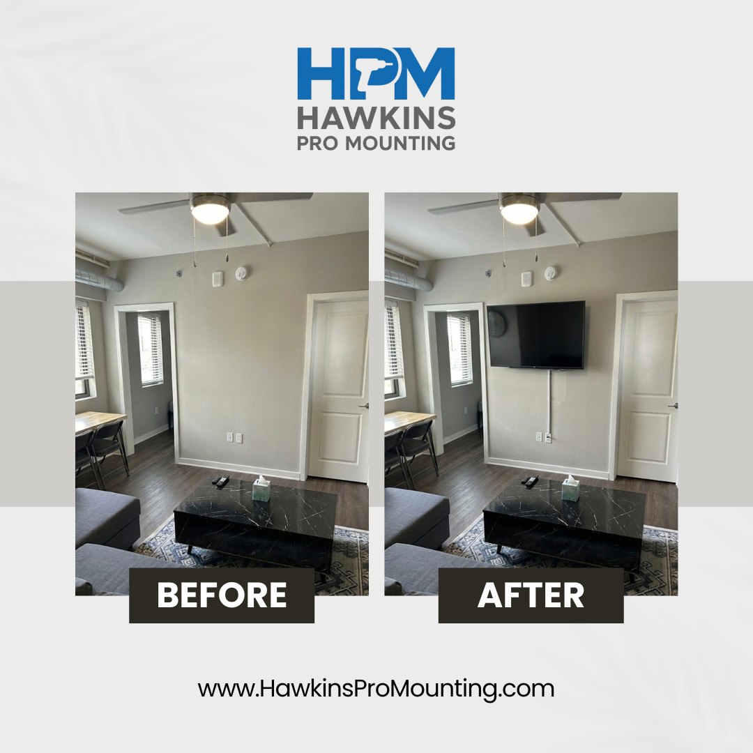 TV mounting with wire hiding by Hawkins Pro Mounting